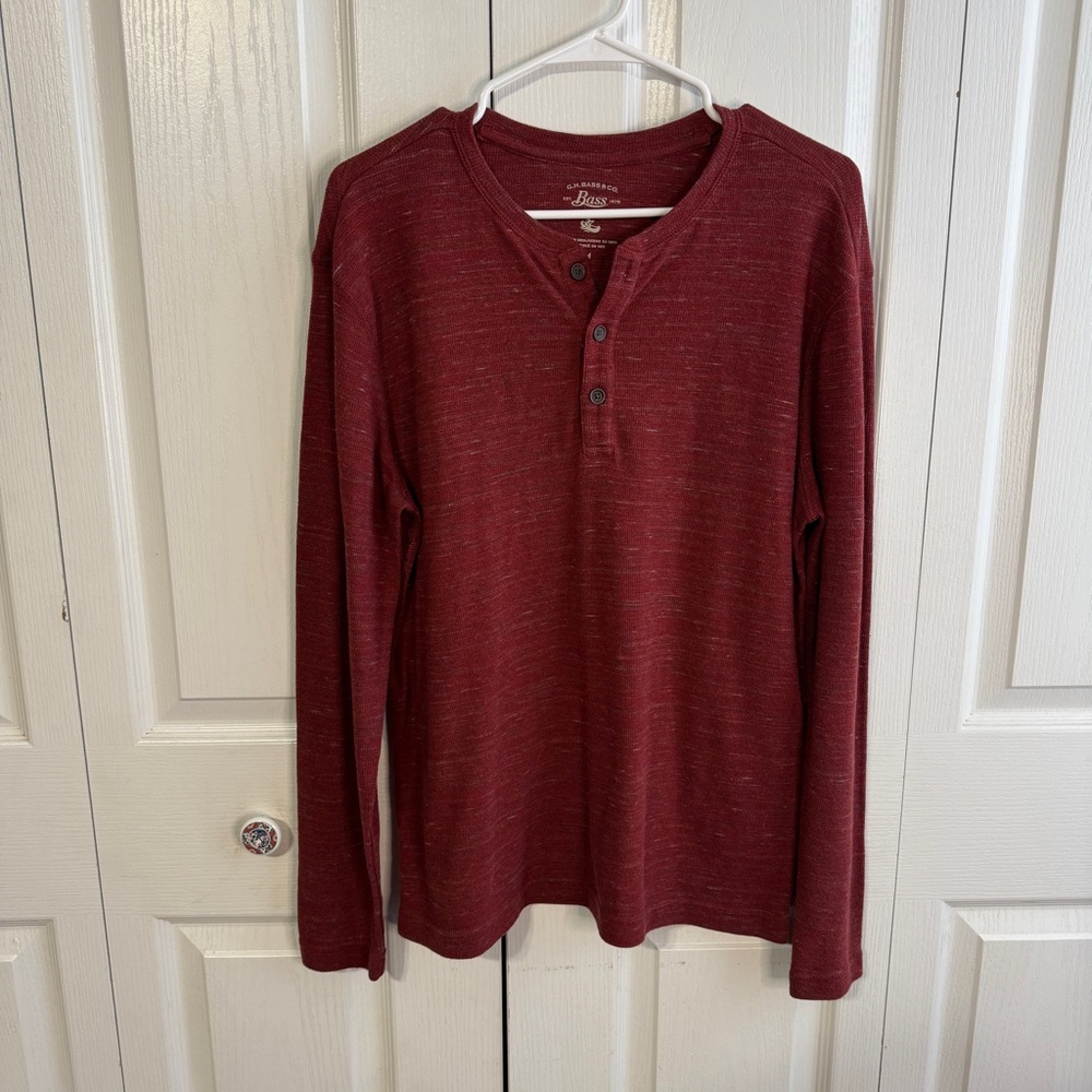 GH‎ Bass & Co red Henley long sleeve tee size medium